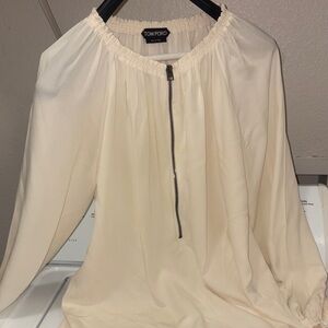 Tom Ford Cream Zip-Neck Long Sleeve Blouse